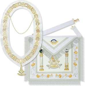 Conjunto de Collar y Mandil Masónico de la Gran Logia Azul, Bordado, con Diseño de Compás y Escuadra Chapados en Oro - Product Image 1
