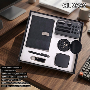 Set de Regalo Corporativo Ejecutivo de 6 Piezas con Cuaderno de Piel Sintética A5, Bolígrafo, Llavero, Posavasos, Cable de Carga y Soporte de Escritorio - Product Image 4