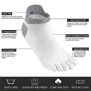 Chaussettes de sport ODM à cinq orteils, coupe basse, en maille respirante, avec talon renforcé, bande antidérapante, en coton, fabriquées sur mesure en usine au Vietnam, antibactériennes - Product Image 3