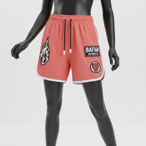 Shorts de sport pour femmes en maille polyester respirante, tissu de qualité supérieure 180 GSM, coupe décontractée, logo brodé. - Product Image 6