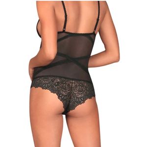 Women's Black Seamless Mesh Lace Bodysuit with Rhinestone Sequined Temptation Design-See Through Sexy Lingerie - Product Image 2