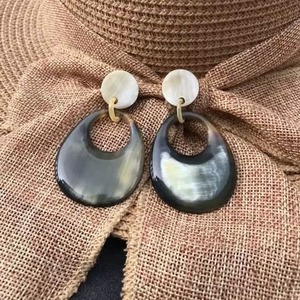 Pendientes de cuerno de búfalo natural hechos a mano, joyería ecológica de moda, accesorios para mujer - Product Image 6