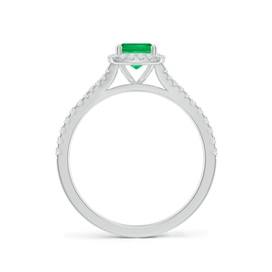 Anillo de compromiso de oro puro de 14k con esmeralda verde natural de corte rectangular tipo cojín, engaste de púas, halo y tallo dividido, hecho a mano, de alta calidad - Product Image 2