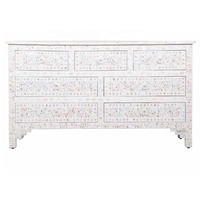 Nouveauté : Commode à 2 tiroirs et 2 portes en nacre blanche à motifs floraux, buffet en incrustation d'os, commode MOP