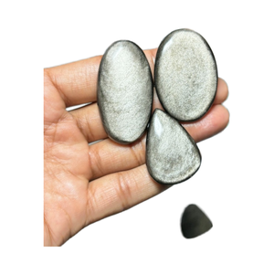 Lote de piedras preciosas planas de obsidiana de plata Natural de alta calidad para hacer joyas y regalos - Product Image 1