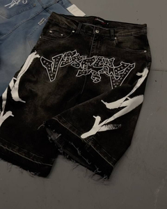 Denim <b>Men's</b> Short Summer Hip Hop Customized <b>Jeans</b> Short Vintage Mid Waist Distressed Faded Acid Wash Rhinestone Denim Shorts <b>Men</b> - Product Image 3