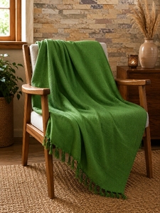 Manta de Algodón Hecha a Mano, Tejida, de Color Verde Sólido, para Sala de Estar, Sofá y Sillón, Venta al Por Mayor de Fábrica - Product Image 2
