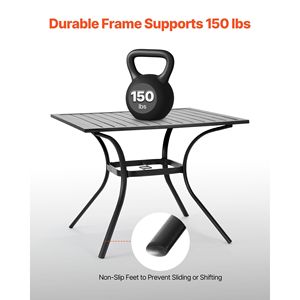 Tavolo da Pranzo da Esterno Quadrato in Metallo da 37 Pollici con Doghe in Acciaio, Resistente alle Intemperie, con Foro per Ombrellone da 1,5 Pollici - Product Image 4