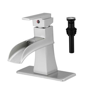 Grifo de lavabo monomando de 1 orificio con cascada, con desagüe de botón, mangueras de suministro, grifo para fregadero y placa de encimera para baño - Product Image 4