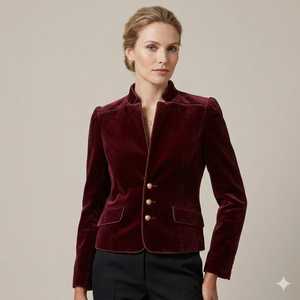 Blazer en velours bordeaux de luxe pour femme – Veste cintrée à col montant - Product Image 3