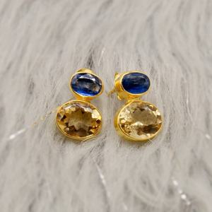 ต่างหูสตั๊ด Citrine และ kynite-ทรงกลมพลอย925เงินแท้ต่างหูเหลี่ยมเพชรพลอยมินิมอล - Product Image 5