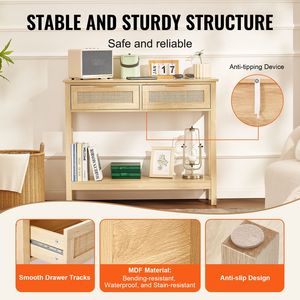 Consolle da Ingresso in Rattan Naturale con 2 Cassetti Scorrevoli per Divano - Product Image 5