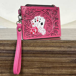 Nueva Cartera Delgada de Cuero Rosa con Diseño de Dados de Póker, Cierre de Cremallera y Correa para la Muñeca, Unisex - Product Image 3