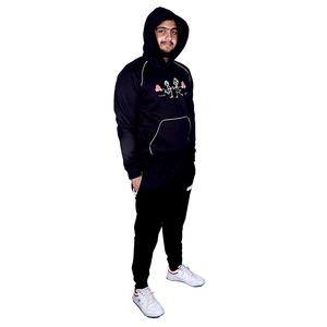 Ensemble de survêtement homme coupe ajustée avec passepoil réfléchissant 3M, pantalon de jogging et sweat à capuche polaire noir avec impression en relief - Product Image 4