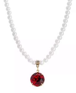 Red Crystal <b>Drop</b> Faux Cultivated <b>Pearl</b> Chain <b>Necklace</b> | 2028 - Product Image 1