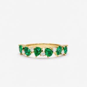 925 Sterling <b>Silver</b> 18k Gold Plated Pear <b>Emerald</b> Engagement Stackable Handmade Gemstone <b>Ring</b> For Girlfriend - Product Image 2