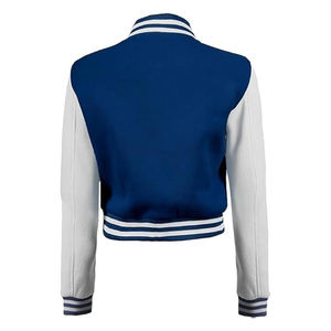 Women Slim Fit Crop Bomber Jacket Contrast Sleeve Short Length Game Day Letterman Jacket - Product Image 3