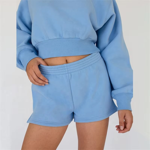 Ensemble de survêtement unisexe vintage brodé en polaire bleu poudré deux pièces pour l'hiver, avec sweat-shirt et pantalon de jogging, vente en gros - Product Image 4