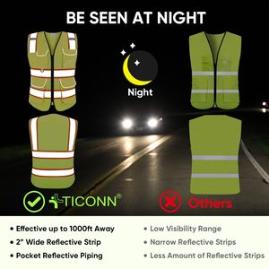 High Visibility Reflective Safety Vests for Men Women Vest with Pockets Mesh Fabric <b>Construction</b> Safety Apparel Neon <b>Work</b> Vest - Product Image 6