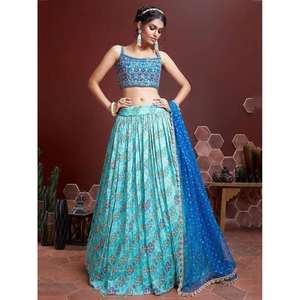 Elegante Azul Cielo Fancy Impreso Chinon Seda Lehenga Choli Con Dupatta - Product Image 5