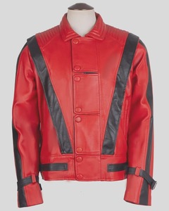 Michael Jackson Red <b>Leather</b> <b>Jacket</b> Thriller Biker Streetwear Eco-Friendly Windproof Handmade <b>Retro</b> Pop Costume - Product Image 1