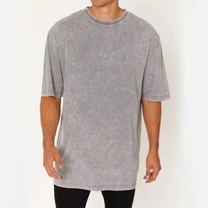 T-shirt décontracté gris délavé en coton pour homme, coupe oversize, col rond, manches courtes, style jersey uni - Product Image 1