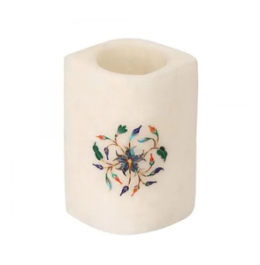 <b>White</b> Stone Marble Pencil Holder Organizer for Stationary Flower Design <b>Pen</b> Holder Office Pencil Holder - Product Image 3