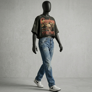 เสื้อยืดลายคริสตัลแบบทำสีซีดสไตล์วินเทจ 100% ผ้าฝ้าย แฟชั่นใหม่สำหรับทุกเพศ สวมใส่ได้ทั้งแบบสตรีทแวร์และลำลอง - Product Image 4