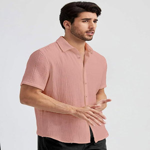 Nouvelle chemise décontractée à manches courtes à carreaux classiques en pur coton imprimés au dos brodés sur le devant pour hommes - Product Image 2
