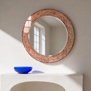 Handmade Terracotta Mosaic Tile <b>Round</b> <b>Wall</b> <b>Mirror</b> with Crystal Glass Contemporary Design-REHMAN CRAFT - Product Image 2