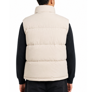 Chaleco Acolchado Beige para Hombre al por Mayor, con Cuello Alto y Cremallera Completa, Sin Mangas, Chaqueta de Invierno Lisa y Cálida, Estilo Burbuja - Product Image 4