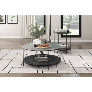Set di tavolini moderni in 2 pezzi, tavolino da caffè con piano in vetro e tavolino laterale, finitura in metallo nero, mobili per soggiorno - Product Image 1
