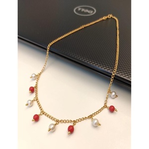 Royal Premium Quality Brass <b>Gold</b> <b>Plated</b> Pearls And Corals <b>Chain</b> For Girls Party Wear Collection - Product Image 1