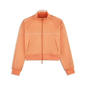 Chaqueta de chándal con cremallera sólida de Primavera de algodón 100% ecológica de alta calidad, conjunto de chándal estilo bolsillo con forro de tubería para mujer - Product Image 5