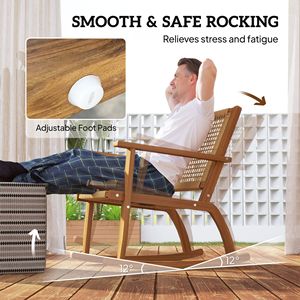Set di 2 Sedie a Dondolo da Esterno in Legno di Acacia con Schienale in Vimini per Giardino, Colore Kaki, con Imbottitura in Poliestere per Villa - Product Image 4