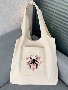 Bolsa de lona con diseño de bordado de telaraña para compras y uso diario, para la universidad y la oficina - Product Image 1