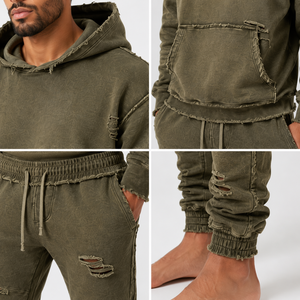 Chándal para hombre con efecto desgastado, material cómodo, detalles con efecto de desgaste y ajuste flexible para uso diario en la calle. - Product Image 5