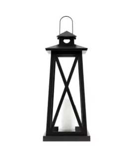 Black metal square lantern geometric X frame design roof <b>top</b> circular opening curved handle minimalist modern style indoor - Product Image 1