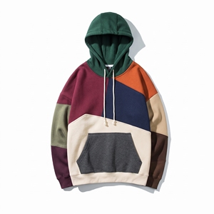 Sweat à capuche multicolore pour homme avec empiècements géométriques contrastants, cordon de serrage réglable et poche kangourou - Product Image 1