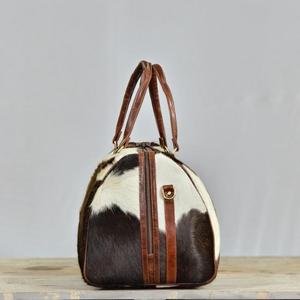Bolsa de Viaje de Cuero Vacuno con Asas Marrones, Cierre de Cremallera, Gran Capacidad, Bolsa de Fin de Semana - Product Image 4