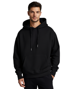 Sweat-shirt à capuche noir oversize pour homme, en molleton épais, style streetwear, à épaules tombantes - Product Image 1