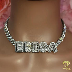 Luxury " ERICA " <b>Letter</b> Pendant Necklace Moissanite Diamond Cuban Chain Custom Hip Hop Jewelry Gift - Product Image 1