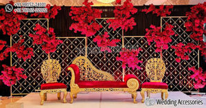 <b>Wedding</b> Reception Stage with Elegant Candle Wall Screens Grand Reception Stage Metal Candle <b>Stand</b> luxury Candle <b>Backdrop</b> Panel - Product Image 2