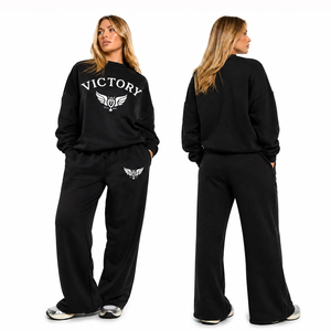 Ensemble de survêtement oversize pour femme, sweat-shirt décontracté et pantalon de survêtement à jambes larges, imprimé Victory, ensemble deux pièces pour se détendre, automne-hiver - Product Image 4