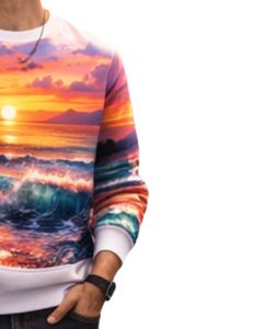 Sudadera Personalizada con Estampado 3D de Playa al Atardecer en Blanco y Naranja, Sudadera Casual con Cuello Redondo para Hombre, Top Sublimado Personalizado de Estilo Urbano - Product Image 2