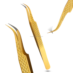 Pince à épiler professionnelle à 90 degrés pour extensions de cils, en acier inoxydable et à pointe en fibre, outil de beauté - Product Image 1