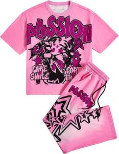 Ensemble survêtement homme Glory avec logo personnalisé, t-shirt streetwear et pantalon de jogging, imprimé dégradé, coupe oversize, 2 pièces - Product Image 1