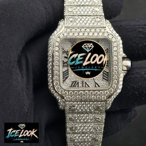 ICE LOOK นาฬิกาข้อมือผู้ชายสุดหรูสแตนเลสสตีลทรงสี่เหลี่ยมนาฬิกาควอทซ์หน้าปัดอะนาล็อกประดับเพชรคริสตัลแซฟไฟร์เรืองแสงแบบพับได้ - Product Image 1