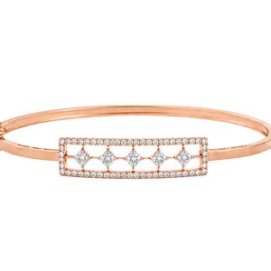 Brazalete de Diamantes de Lujo en Oro Rosa de 18K, Joyería Fina Geométrica, Corte Princesa Redondo con Halo, para Uso Diario, Moderno, Elegante, Regalo - Product Image 1