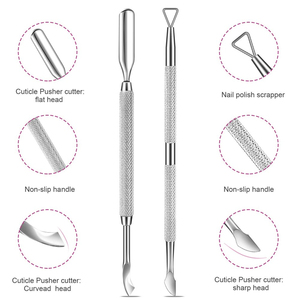 Outil professionnel pour le soin des ongles, pousse-cuticules, outil pour le nail art, éliminateur de cuticules, outil à ongles double extrémité en acier inoxydable - Product Image 3